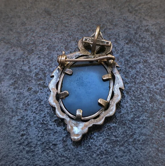 Vintage Cameo Onyx And Mother Of Pearl 925 Thai W Brooch And Pendant - Picture 2 of 5